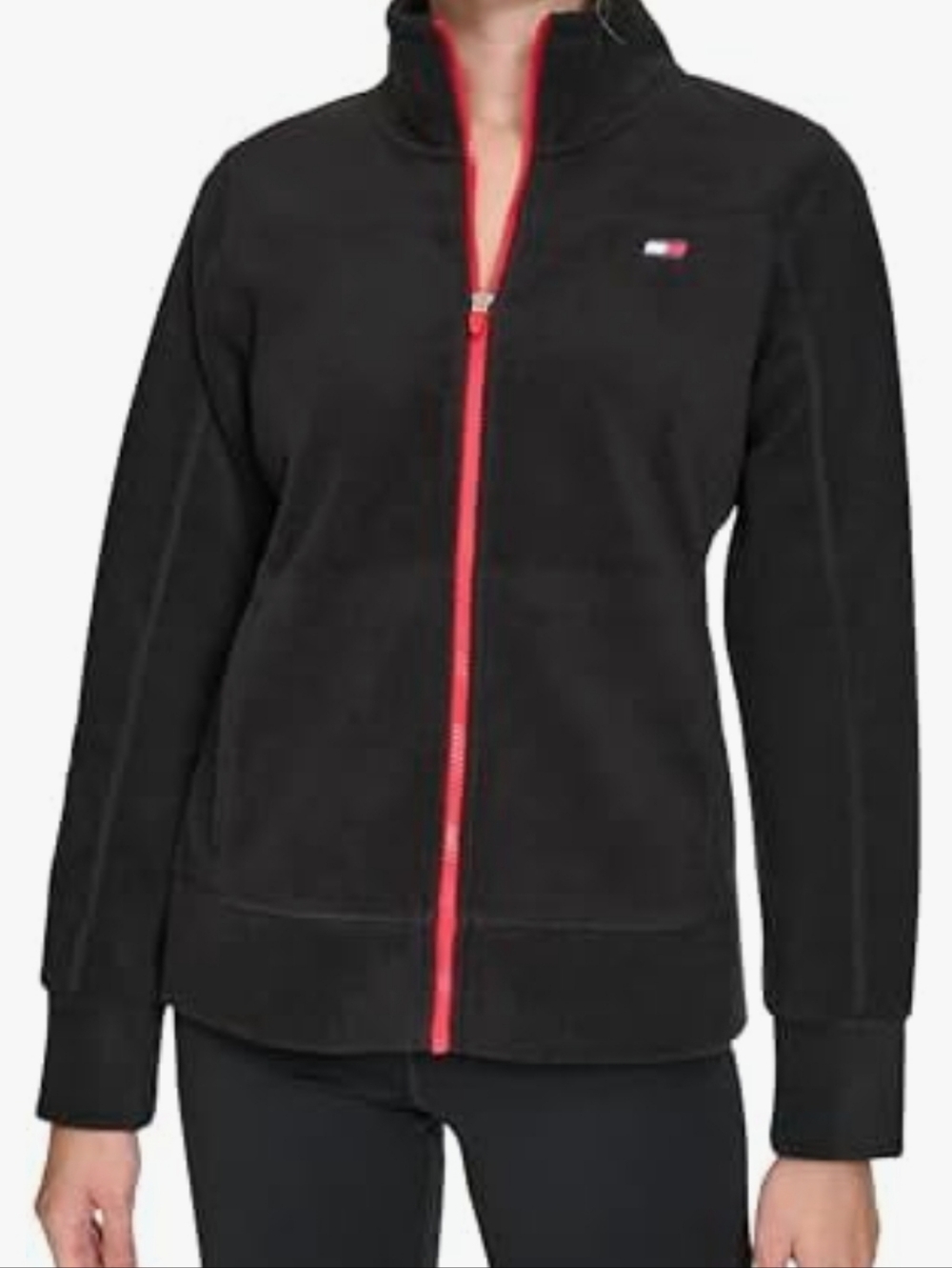 Tommy Hilfiger Black Fleece Jacket with Red Zip Trim